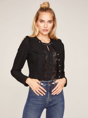 Schwarze Walkjacke mit Volanteinsätzen Schwarze Walkjacke mit Volanteinsätzen