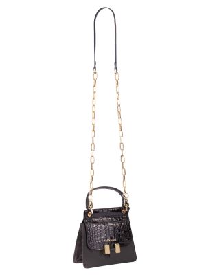 Schwarze Umhängetasche aus Leder in Kroko-Optik Schwarze Umhängetasche aus Leder in Kroko-Optik