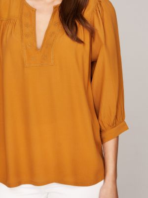 Hellbraune Bluse mit Puffärmeln Hellbraune Bluse mit Puffärmeln