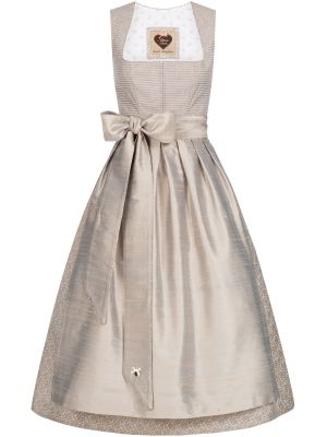 Beiges Leinen-Dirndl mit Seidenschürze Beiges Leinen-Dirndl mit Seidenschürze