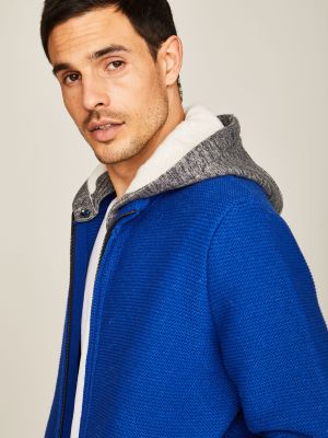 Royalblaue Strickjacke mit abnehmbarer Kapuze Royalblaue Strickjacke mit abnehmbarer Kapuze