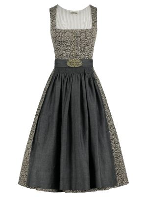 Gemustertes Dirndl in Erdtönen mit Leinen-Schürze Gemustertes Dirndl in Erdtönen mit Leinen-Schürze
