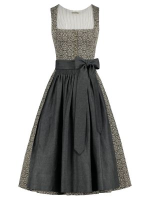 Gemustertes Dirndl in Erdtönen mit Leinen-Schürze Gemustertes Dirndl in Erdtönen mit Leinen-Schürze
