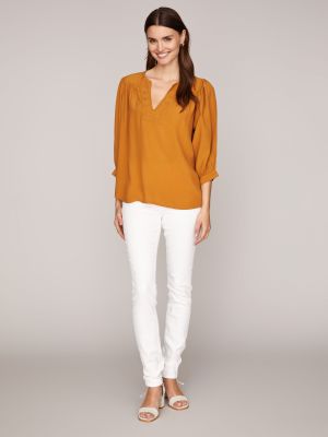 Hellbraune Bluse mit Puffärmeln Hellbraune Bluse mit Puffärmeln