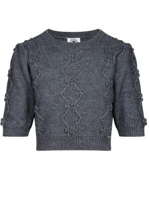 Grauer Strickpullover mit aufwendigem Muster Grauer Strickpullover mit aufwendigem Muster