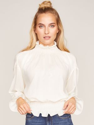 Elegante Bluse in Eierschale mit elastischen Einsätzen Elegante Bluse in Eierschale mit elastischen Einsätzen